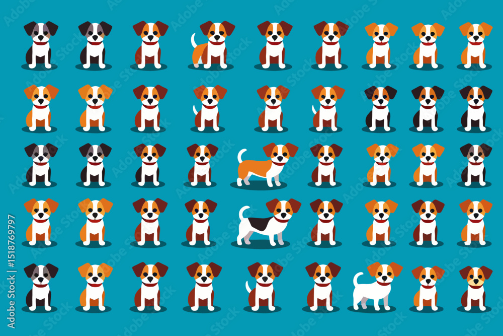 Cute Jack Russell Terrier Puppy Pattern on Blue Background - Adorable Cartoon Dog Illustrations - Vector Pet Graphics for Dog Lovers and Animal Designs Cute Jack Russell Terrier Puppy Pattern on Blue Background - Adorable Cartoon Dog Illustrations - Vector Pet Graphics for Dog Lovers and Animal Designs