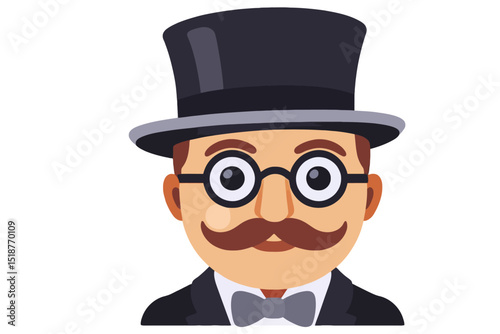Man with Top Hat & Mustache-Cartoon Character Illustration-Vintage Style Gentleman Avatar-Vector Graphic for Design Projects-Add Some Class to Your Creations