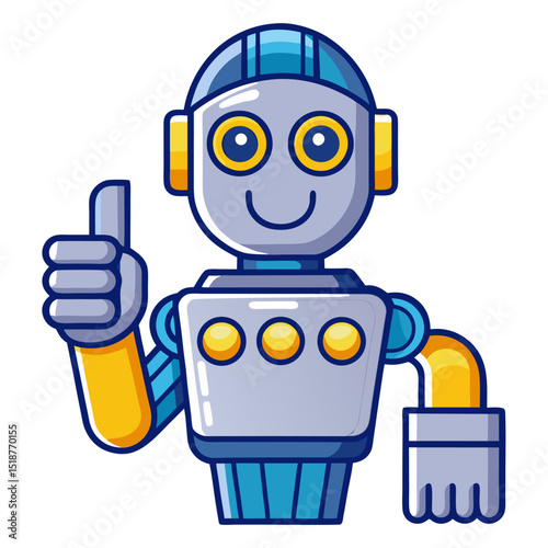 a cheerful cartoon robot with a metallic body, giving a clear thumbs-up gesture. It symbolizes approval, good performance, helpful AI, and positive feedback in technology.