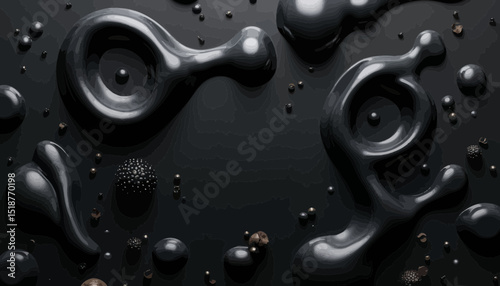 Abstract Black Fluid Shapes on Dark Background