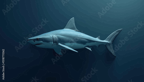Pixel Art Great White Shark in Deep Blue Ocean