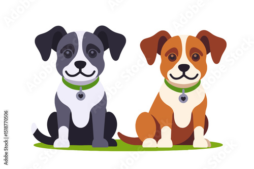 Cute Cartoon Puppies Vector Illustration - Adorable Dog Characters with Collars - Perfect for Pet Lovers and Graphic Design Projects - Get Your Puppy Clipart Today