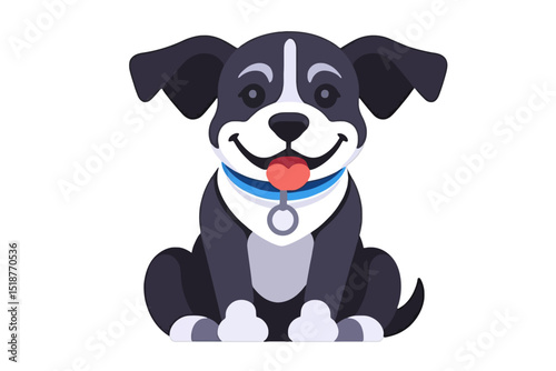 Cute Cartoon Puppy Image-Adorable Dog with Blue Collar and Tongue Out-Friendly Smiling Pup Vector Illustration-Perfect for Childrens Content and Pet Lovers