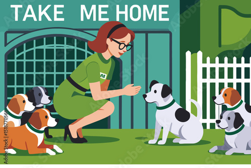 Adopt a Dog Today - Find Your Forever Friend at the Shelter - Woman Adopting Cute Puppies - Give a Dog a Loving Home - Rescue Dogs are the Best - Pet Adoption Saves Lives