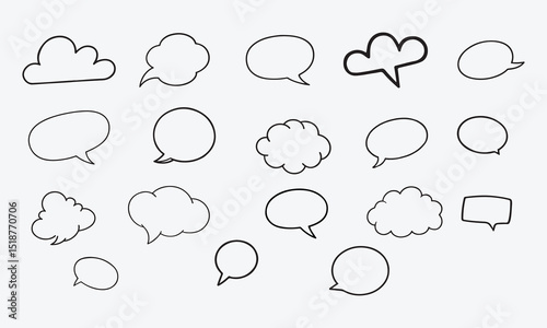 hand drawn vector icons set of Speech Bubbles, Line Vector Style on White Background