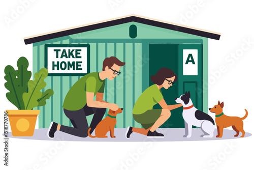 Couple Adopting Dogs from Shelter - Pet Adoption Day - Find Your Furry Friend - Bringing Home a New Best Friend - Giving Shelter Dogs a Loving Home