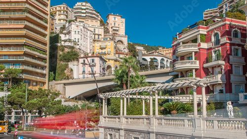 Monaco church Sainte Devote bridge principality mountain city state timelapse.