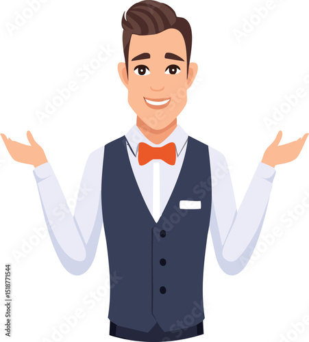 waitress man with smile