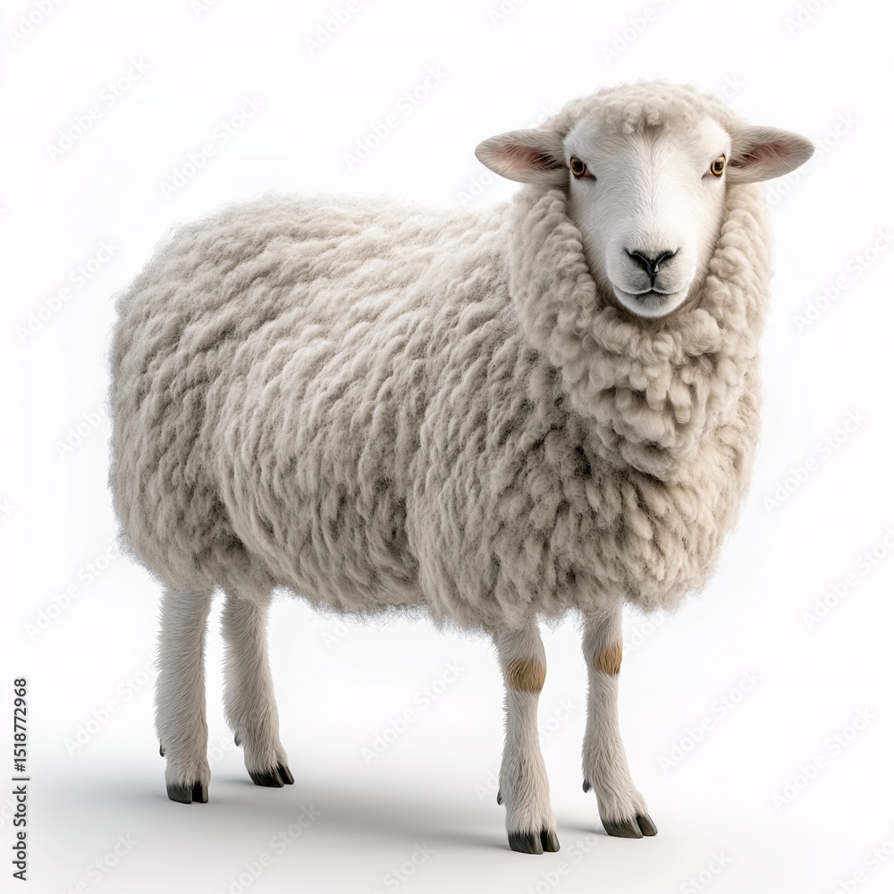 Fototapeta premium Adorable Fluffy Sheep Grazing in Pastoral Farmyard - Rural Life and Sustainable Livestock Photography
