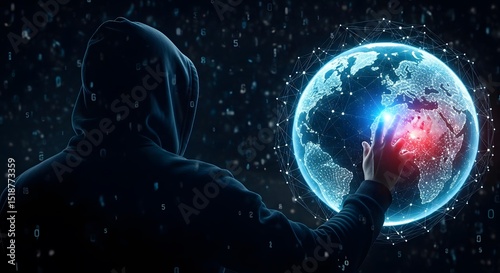 Hacker Touching Digital Globe