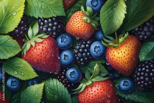 Vibrant berries and leaves in a close-up display