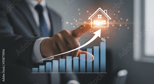 House Price Increase Chart with Hand Pointing Upward