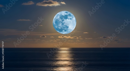 Moon Over Ocean at Night
