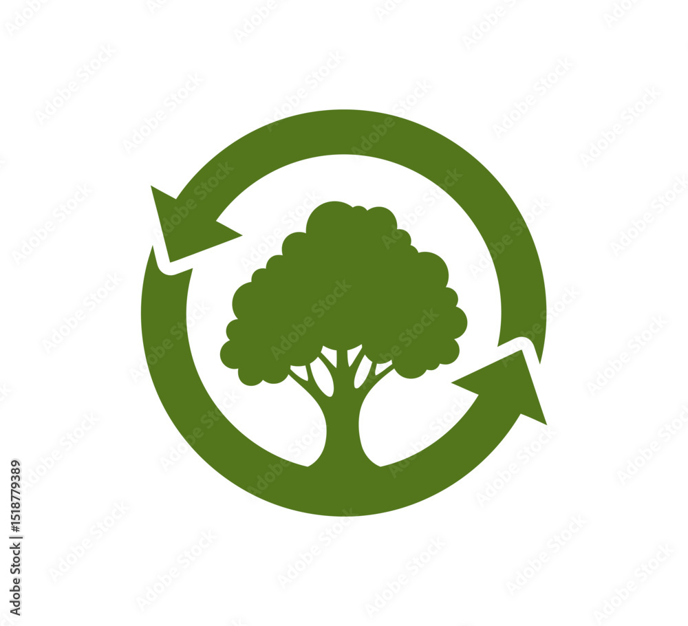 Circular Arrows Symbolizing Tree Reforestation and Environmental Sustainability Circular Arrows Symbolizing Tree Reforestation and Environmental Sustainability