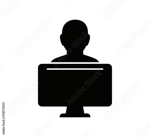 Silhouette of a Person Using a Desktop Computer Monitor for Communication
