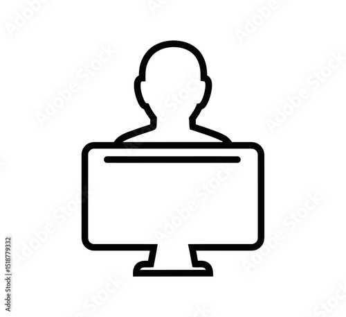 Outline of Person Behind a Computer Screen Showing Online Presence
