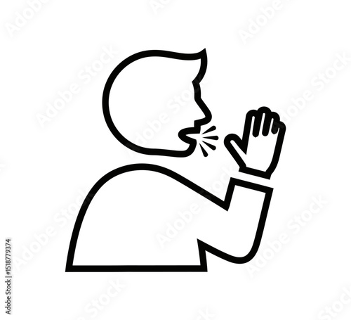 Simple graphic showing person coughing into hand to illustrate disease prevention