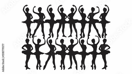 Silhouette illustration of a group of ballerinas in various poses on a white background |eps vectors set