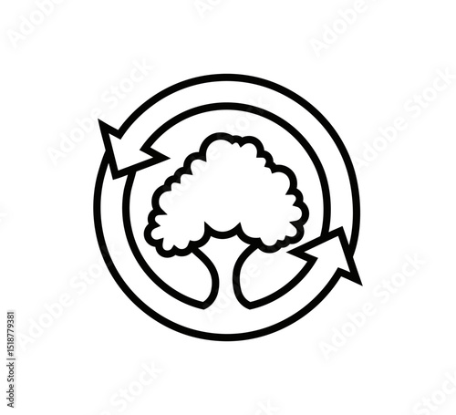 Tree within Circular Arrow Symbol for Ecology and Sustainable Cycle