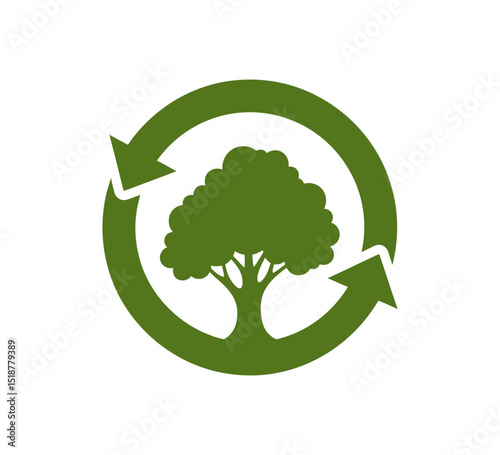 Circular Arrows Symbolizing Tree Reforestation and Environmental Sustainability