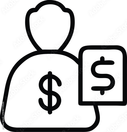 Budget Icon in Minimalist Silhouette Style with Dollar Symbol for Finance, Accounting, Expense Tracking, and Business Planning on White Background