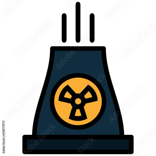 Nuclear Plant Outline Flat Icon, Outline Flat Design Style Icon Symbol