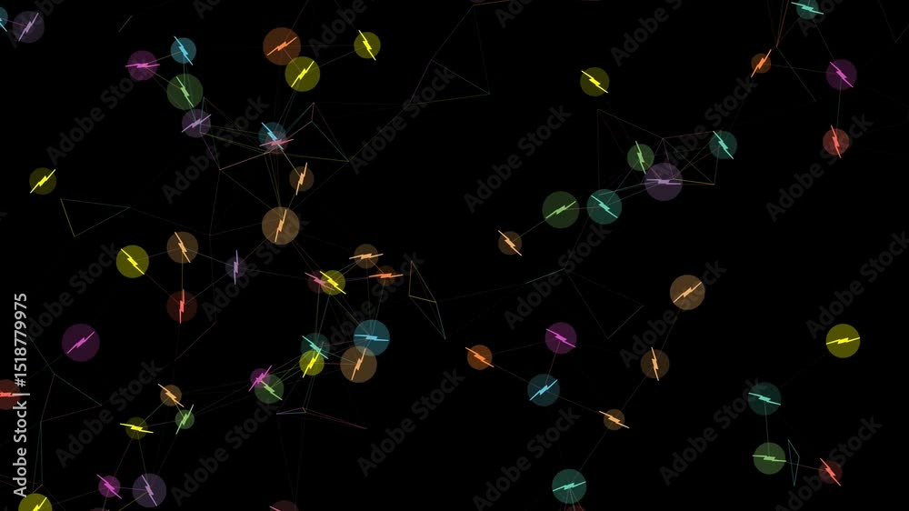 Hand-crafted lightning bolts drift and interact in a flowing constellation network with dynamic connections.