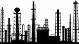 Silhouette of an industrial complex with towers pipes and tanks against a white background in monochrome style |eps vectors set
