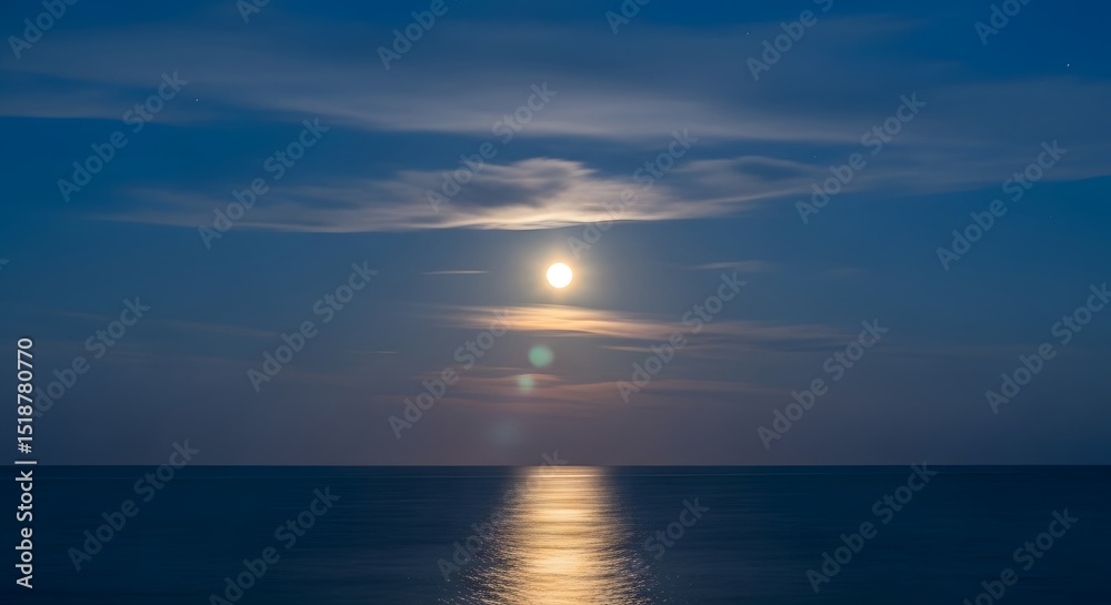 Naklejka premium Moon Over the Ocean Reflecting on Water