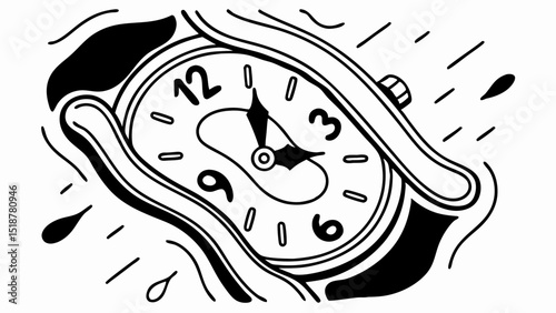 Illustration of a melting clock with distorted face and band showing time passing in a surreal style |eps vectors set silhouette