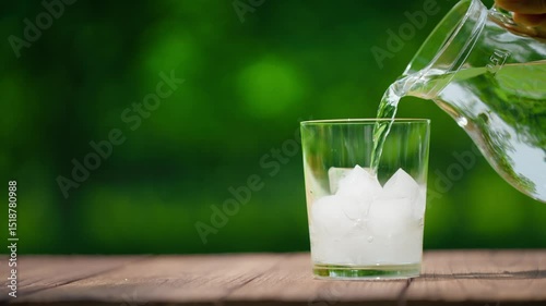 Summer drink water pouring into glass