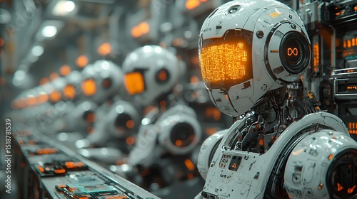 Factory robots in automated production line
