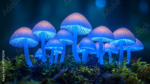 Bioluminescent Mushrooms in a Mossy Forest