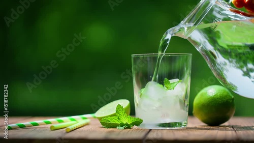 Enjoy Glass of Cool Water with Lime and Mint