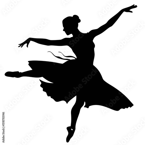 Elegant Ballerina Silhouette Dancing on Pointe During a Performance at Sunset