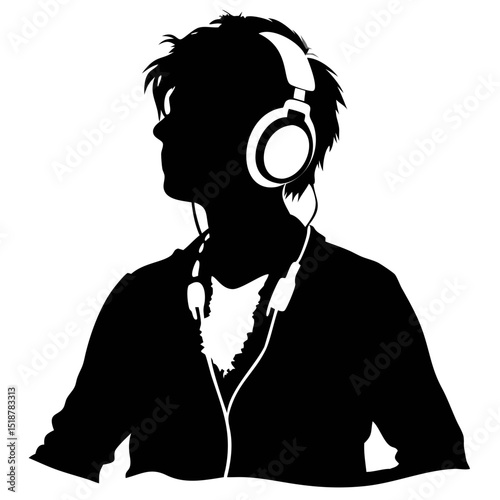 Silhouette Portrait of a Person Enjoying Music With Headphones in a Relaxed Atmosphere