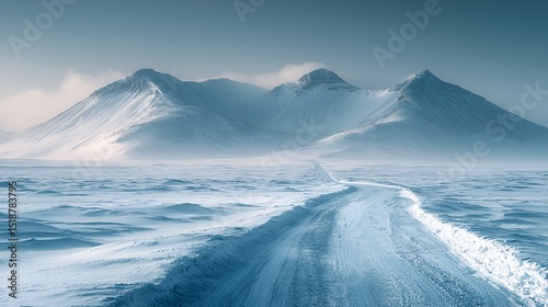Snowy Road Winding Through Arctic Mountains
