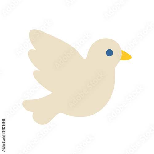 Simple and Symbolic: Illustration of a Cream-Colored Dove in Flight on White Background.