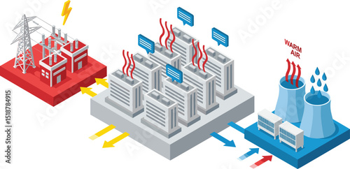 Essential resources powering an AI driven chat bot data center including electricity supply cooling system and high density server infrastructure digrame