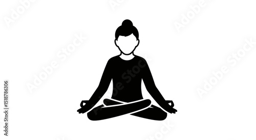 Serene Meditation Icon: Silhouette of person in yoga posture with calm composure, perfect for illustrating inner peace and mindfulness.