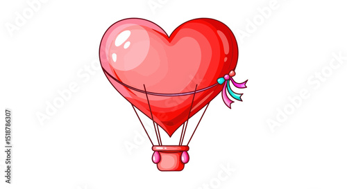 Love Takes Flight: A heart-shaped hot air balloon soaring gracefully, symbolizing love, affection, and dreams. This illustration embodies the essence of romance and passion.