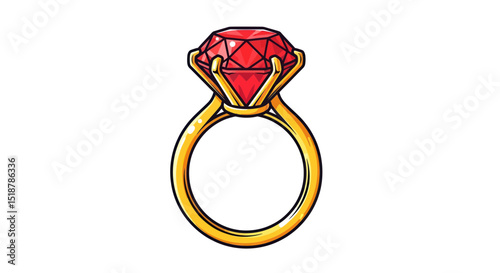 Sparkling Ruby Ring: This exquisite image showcases a radiant, gold ring adorned with a captivating red ruby, ideal for adding a touch of elegance to any project.