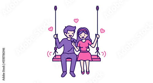 Swing of Love: A charming illustration of a couple joyfully swinging together, surrounded by the gentle symbolism of hearts, capturing the essence of romance and togetherness.