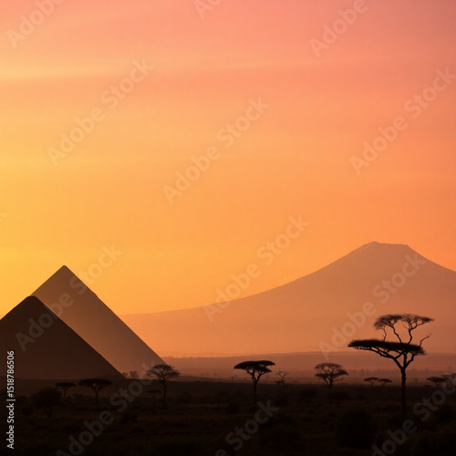 Explore ancient pyramids of giza egypt at sunset with mountain background landscape photography