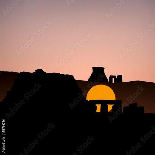 Explore ancient mayan ruins at sunset with pyramids and temples in silhouette landscape photography art