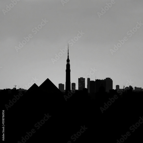 Cairo egypt skyline silhouette with pyramids and tower for travel tourism and architecture design
