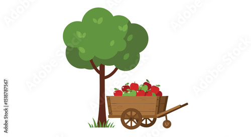 Apples in cart under apple tree harvest