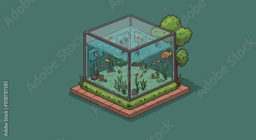 Aquarium scene with fish and plants inside