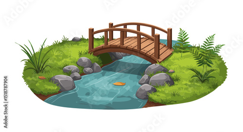 Bridge over stream with grass and stones
