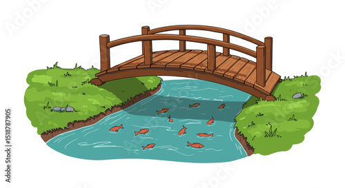 Bridge over river with fish swimming below